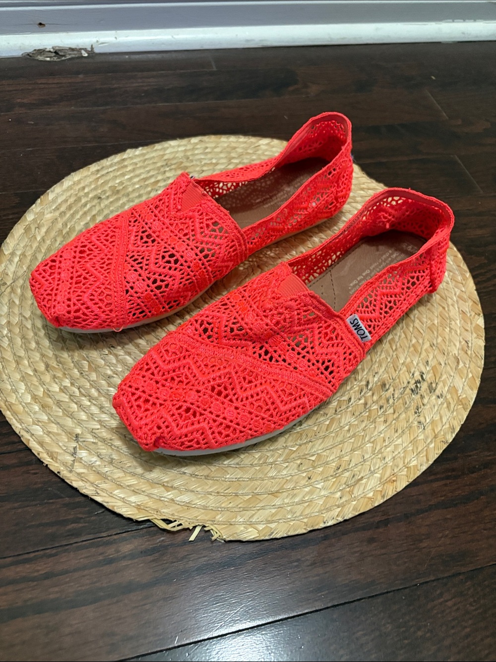 Toms Women's Crochet Alpargata Slip-On in Coral Red